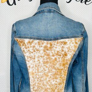 UpCycled Mossimo Western Jean Jacket w.Tan/White genuine cowhide -L